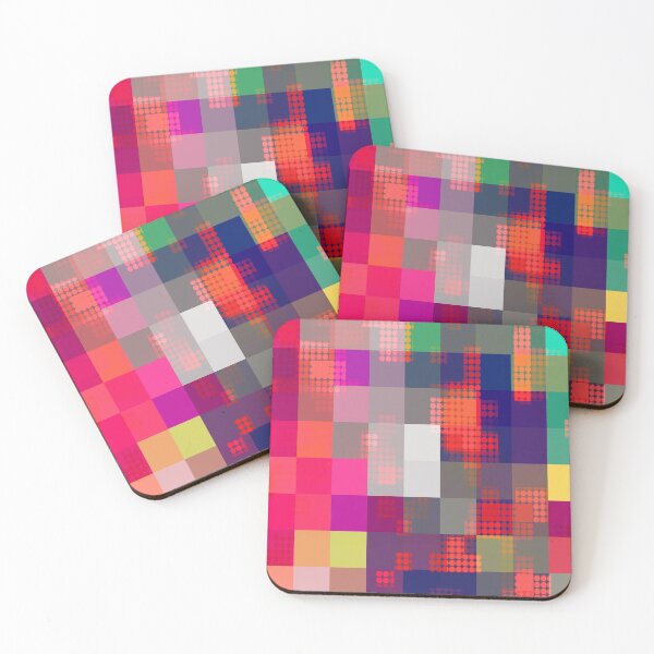 Item preview, geometric pixel square pattern abstract background in red blue pink designed and sold by Mrvell.