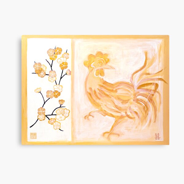 'PEACH BLOSSOM ROOSTER' Canvas Print