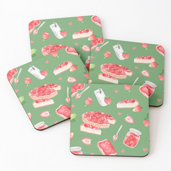 Item preview, Strawberry sweets. Pie, jam, toast and strawberries with milk. Watercolor drawing. designed and sold by Trilisti.