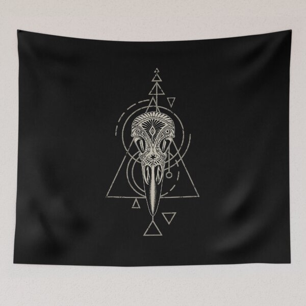 Item preview, Occult Carved Raven Skull Ink Illustration designed and sold by RedFinchDesigns.