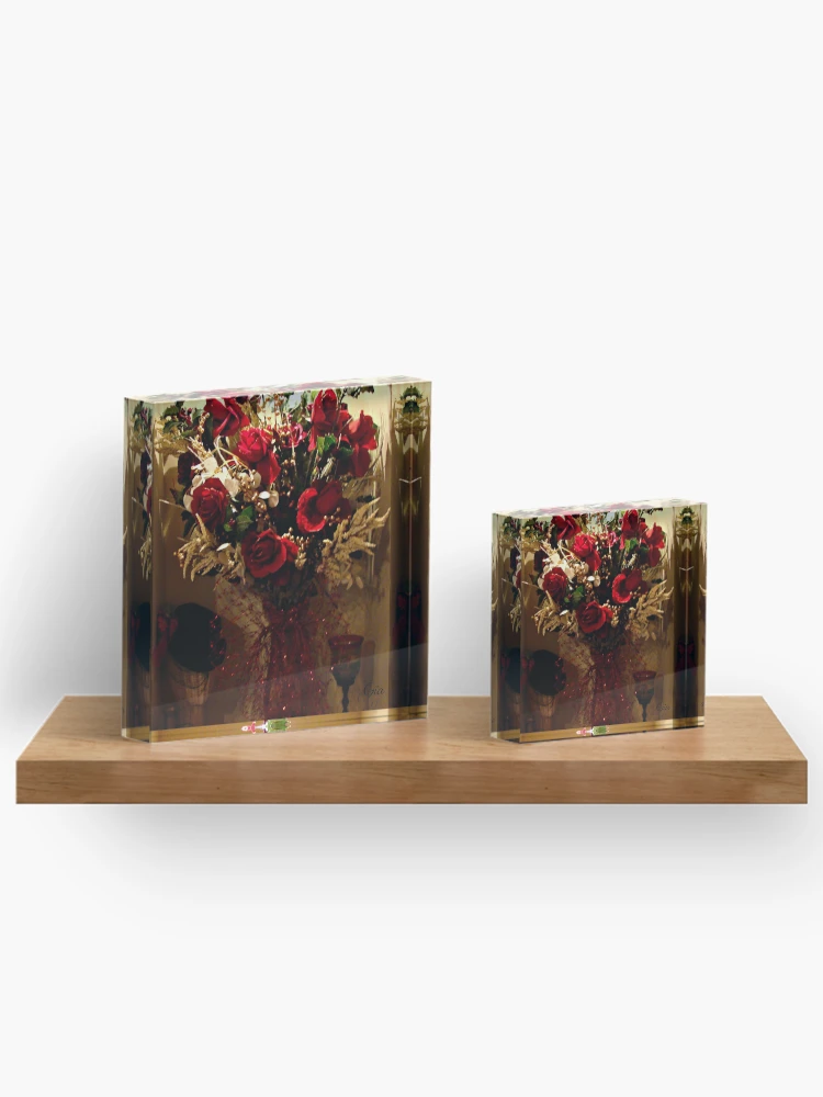 Aperçu 3 sur 5. Bloc acrylique avec l'œuvre "Rouge, Roses Rouges" créée et vendue par Gail Jones.