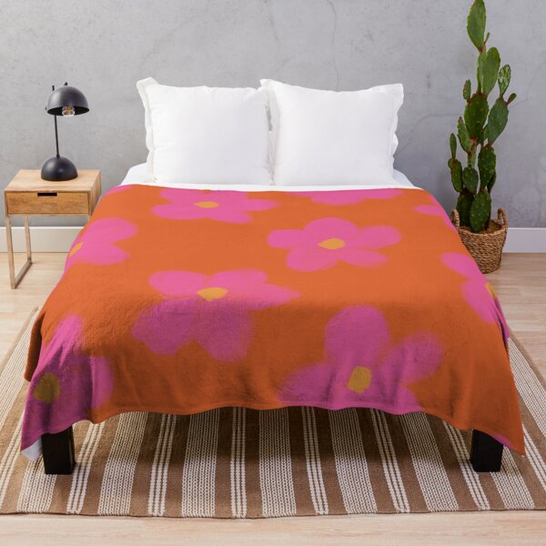 Item preview, Tropical Coral Pink Retro Flowers on Bold 70s Orange designed and sold by cadinera.