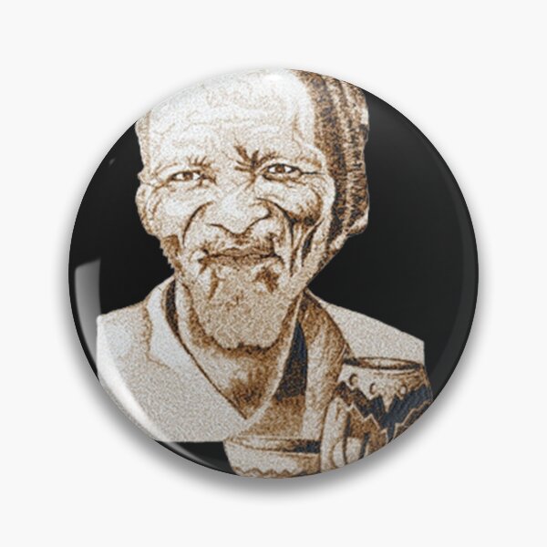 Item preview, Machine embroidery, Old Wrinkled African Man with Pots., Stitch crafting, unique embroidered art designed and sold by RudolphBarnard.