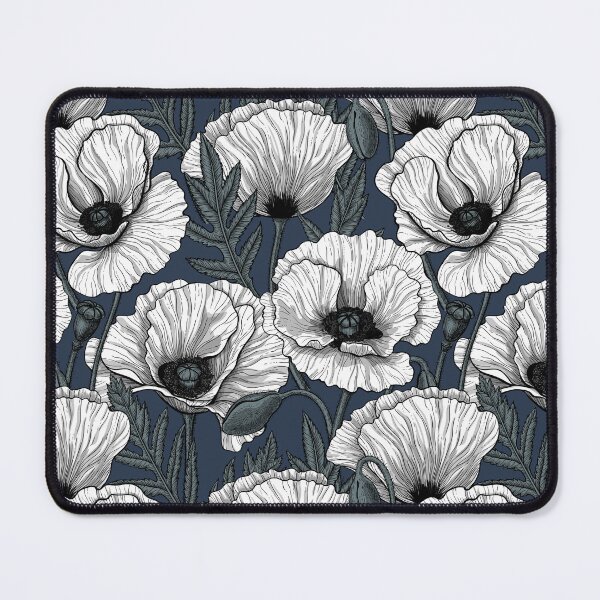 Item preview, White poppy garden on navy designed and sold by Katerina Mitkova Kirilova.