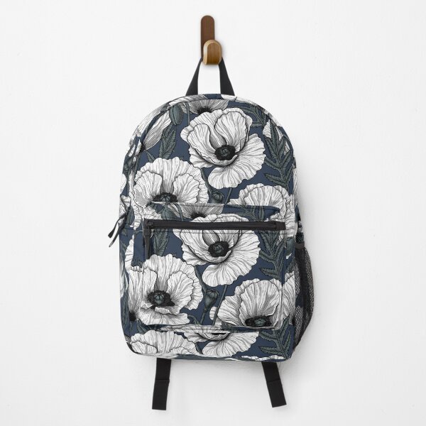 Item preview, White poppy garden on navy designed and sold by Katerina Mitkova Kirilova.