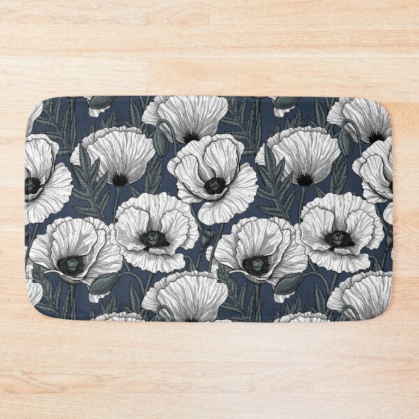 Item preview, White poppy garden on navy designed and sold by Katerina Mitkova Kirilova.