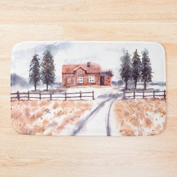 Item preview, Winter Landscape With House And Pine Trees Watercolor designed and sold by Yorda Creative.
