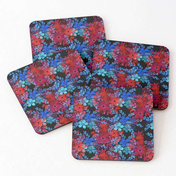 Item preview, Blue/red flower on black backround designed and sold by GG4YOU BEASTSHOP.