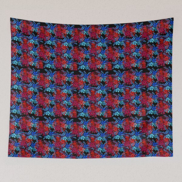 Item preview, Blue/red flower on black backround designed and sold by GG4YOU BEASTSHOP.