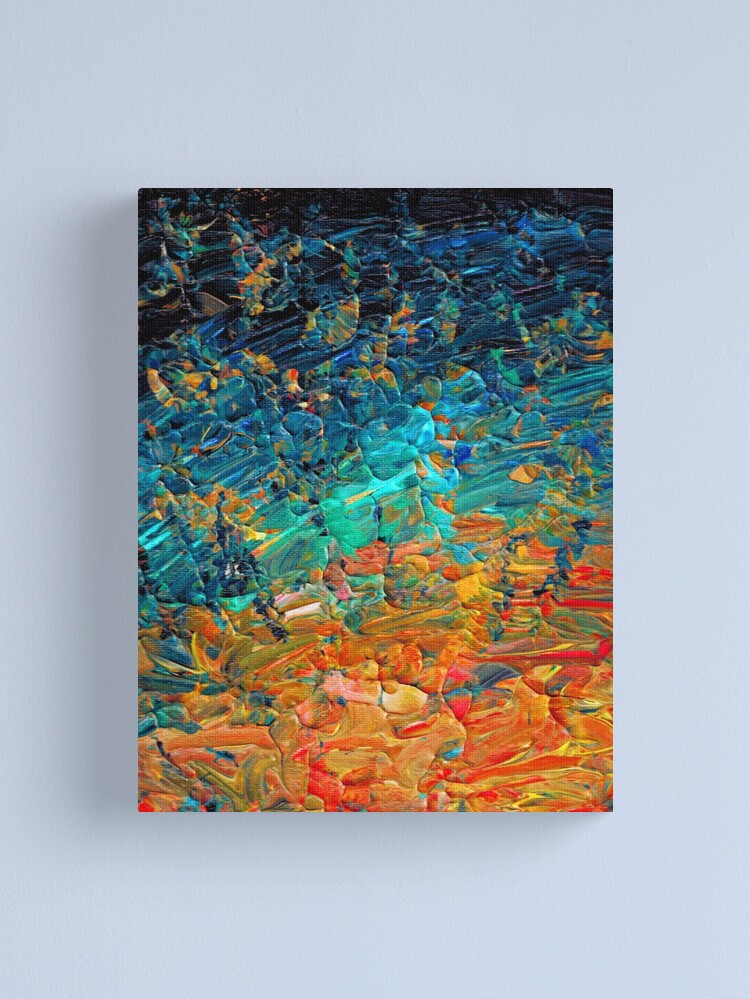 Alternate view of ETERNAL TIDE 2 Bold Rainbow Colorful Deep BlueTurquoise Aqua Orange Yellow Ombre Waves Abstract Acrylic Painting Canvas Print