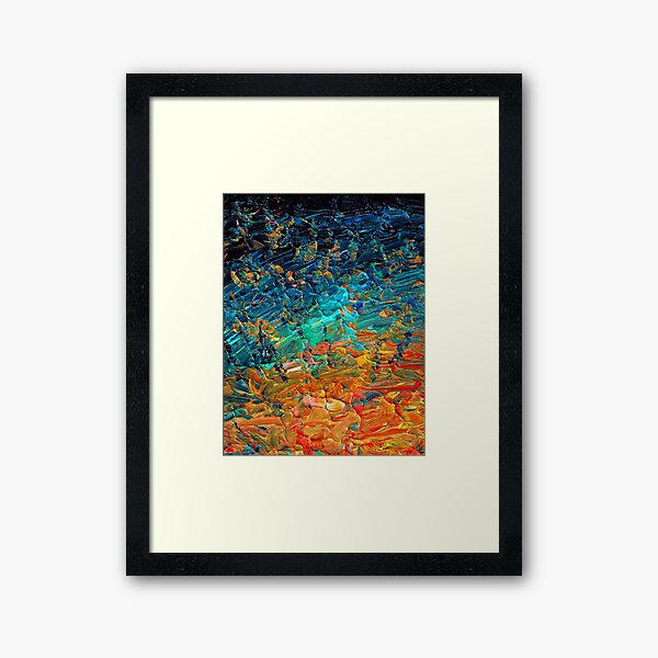 ETERNAL TIDE 2 Bold Rainbow Colorful Deep BlueTurquoise Aqua Orange Yellow Ombre Waves Abstract Acrylic Painting Framed Art Print