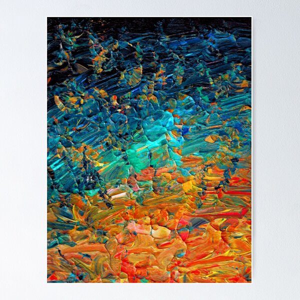 ETERNAL TIDE 2 Bold Rainbow Colorful Deep BlueTurquoise Aqua Orange Yellow Ombre Waves Abstract Acrylic Painting Poster