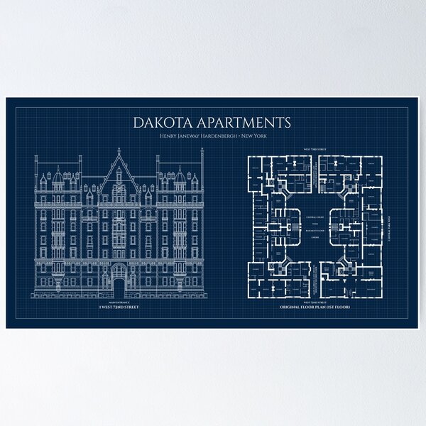 Item preview, Dakota Apartments. Elevation and Floor Plan. New York (Navy Blueprint) designed and sold by BGALAXY.