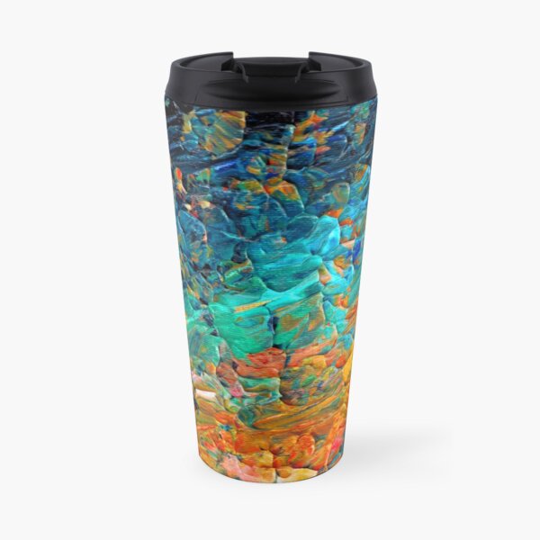 ETERNAL TIDE 2 Bold Rainbow Colorful Deep BlueTurquoise Aqua Orange Yellow Ombre Waves Abstract Acrylic Painting Travel Mug