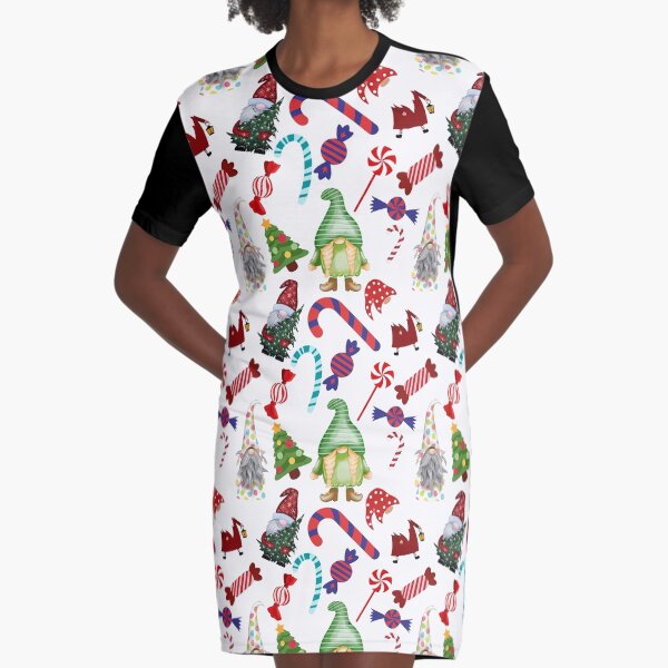 Christmas Seamless Pattern Graphic T-Shirt Dress