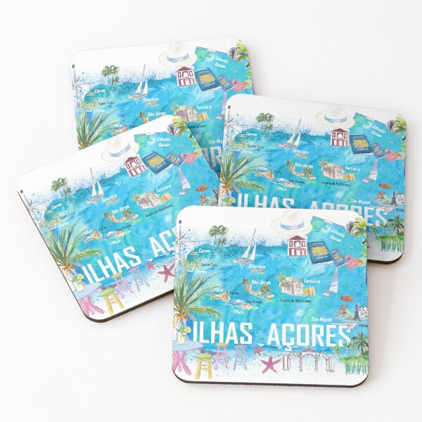 Item preview, Azores Islands Portugal Illustrated Travel Map with Tourist Highlights designed and sold by artshop77.