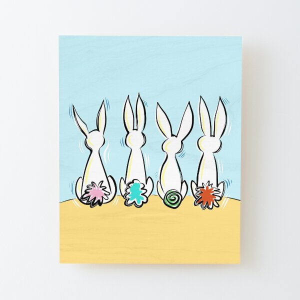 Four Bunnies in a Row Wood Mounted Print