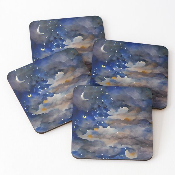 Item preview, Watercolour night sky with clouds, moon and stars designed and sold by yennyz.