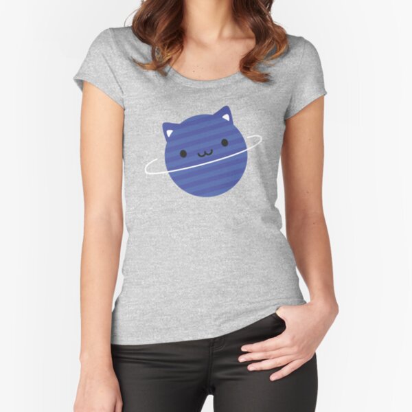 Kawaii Cat Planet in Space Fitted Scoop T-Shirt