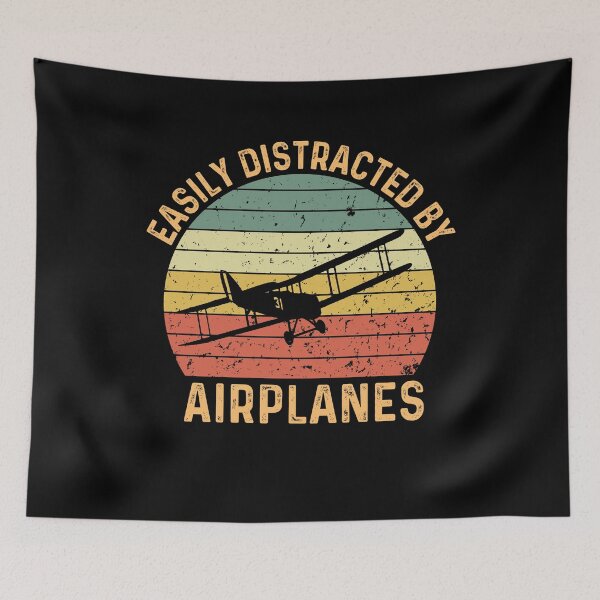 Item preview, Easily Distracted By Airplanes Retro Vintage Funny Airplane designed and sold by AlexaTees.