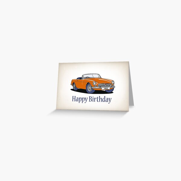 Aperçu de l'œuvre Carte d'anniversaire MGB Vintage MG en orange créée et vendue par Webazoot Industries - Car Art.