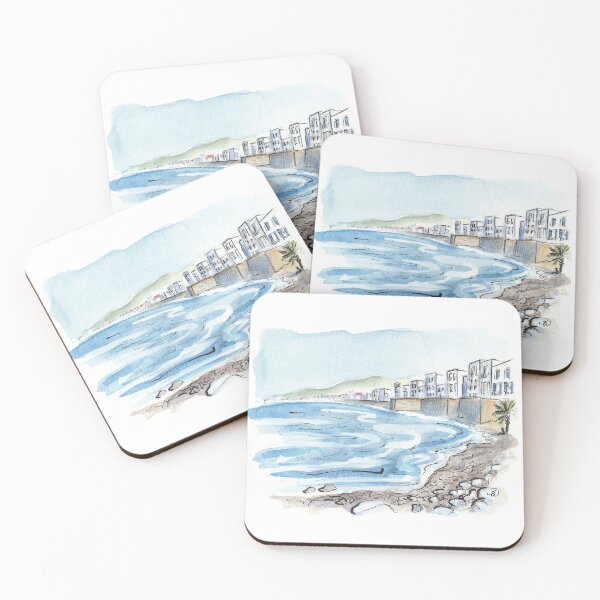 Item preview, Trapani Sicily Beach Summer Watercolor Drawing designed and sold by happyartworld.