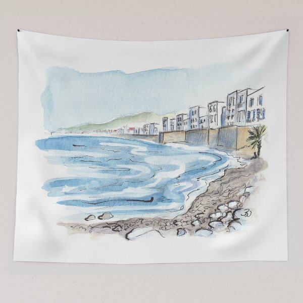 Aperçu de l'œuvre Trapani, Sicile, plage, été, aquarelle, dessin créée et vendue par happyartworld.