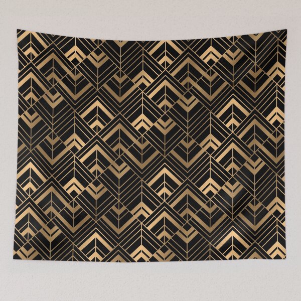 Item preview, Bohemian Gold Black Geometric Pattern With Gold Shimmer designed and sold by Vic Torys ☆.