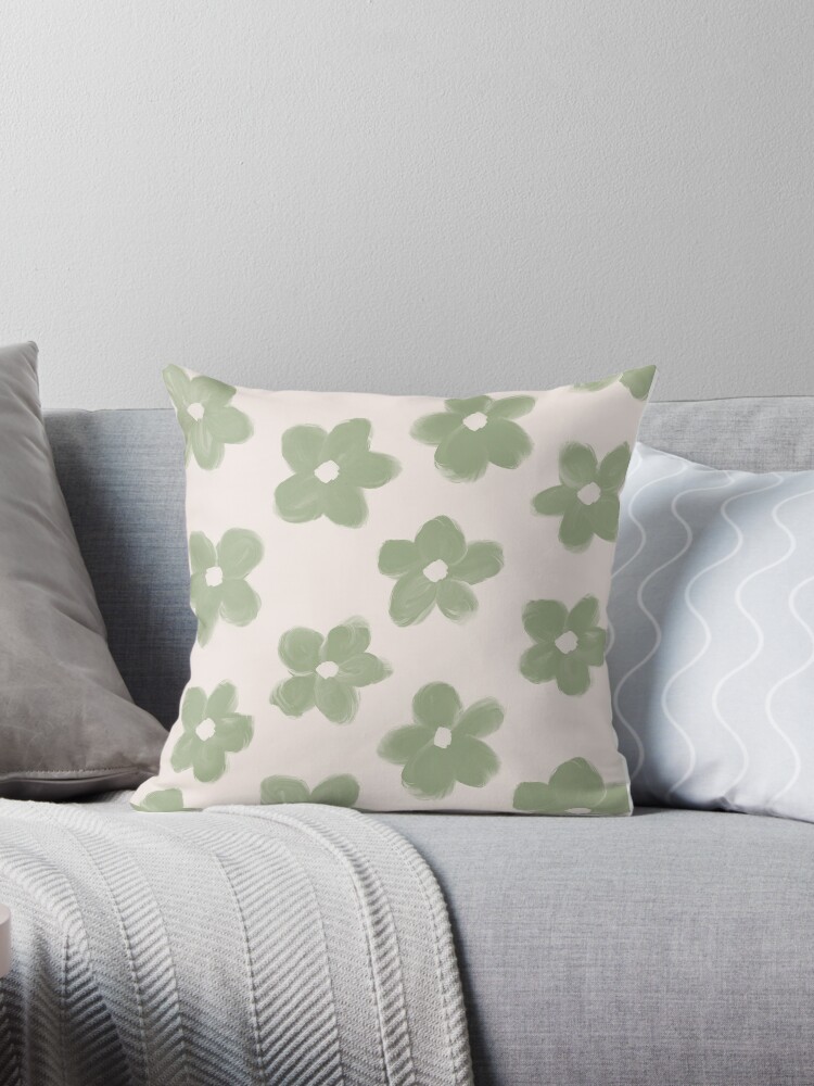 Sage Green Floral Pillow, Sage Green Throw Pillow 20x20, Neutral