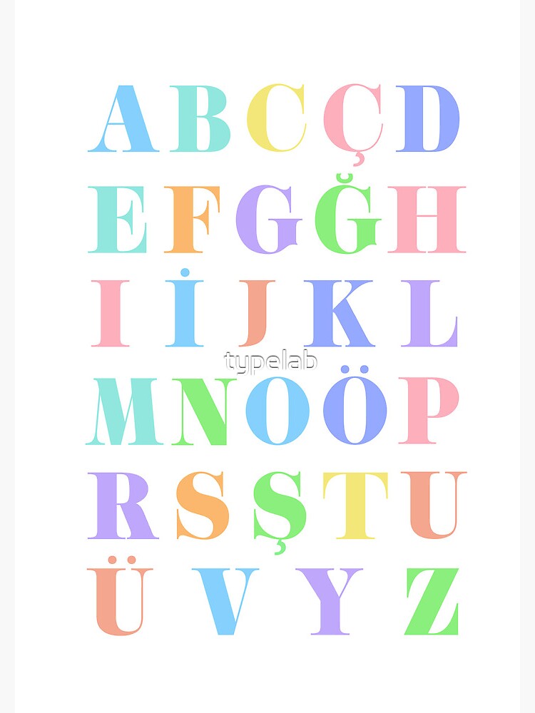 "Türkische AlphabetTabelle für Kinder, Türkische Sprachtabelle, Pastell" Spiralblock von