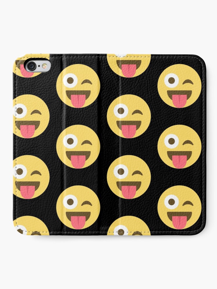 Etui Portefeuille Iphone Joyeux Clin D Oeil Mignon Visage Emoticon Sourire Emoticone Par Roarr Redbubble