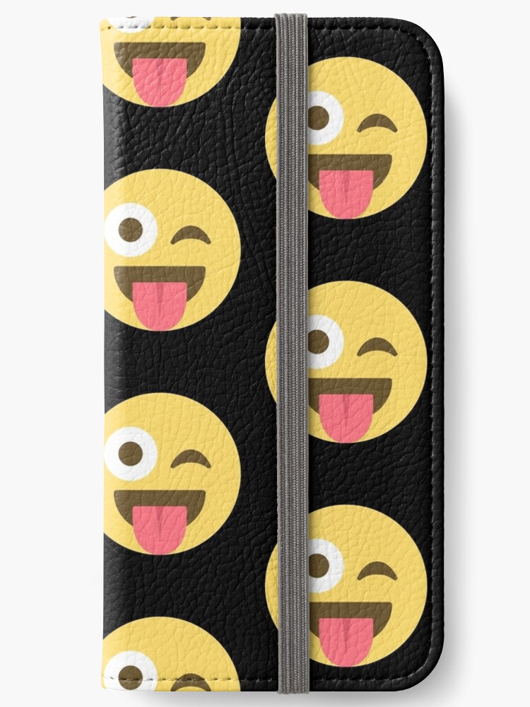 Etui Portefeuille Iphone Joyeux Clin D Oeil Mignon Visage Emoticon Sourire Emoticone Par Roarr Redbubble