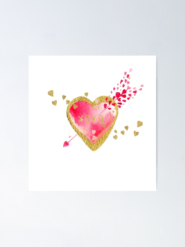 Poster Calins Et Bisous Coeur Rose Et Or Par Larkdesigns Redbubble