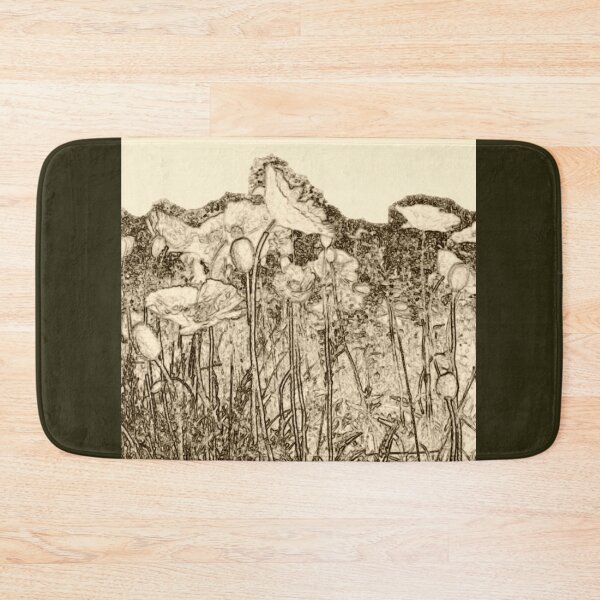 Item preview, Poppies Flowers Field--Sepia Toned Nostalgic Old Film Style Photo (on Dark Olive Drab) designed and sold by GladBlackLamb.