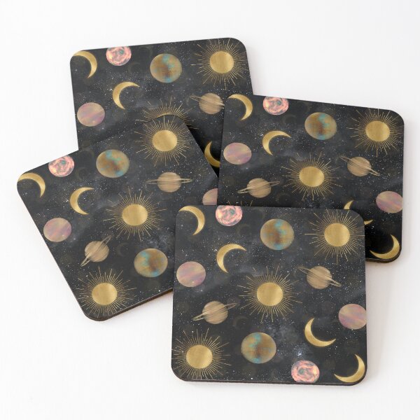 Item preview, Gold Sun Moon Planets Space illustration designed and sold by NdesignTrend.