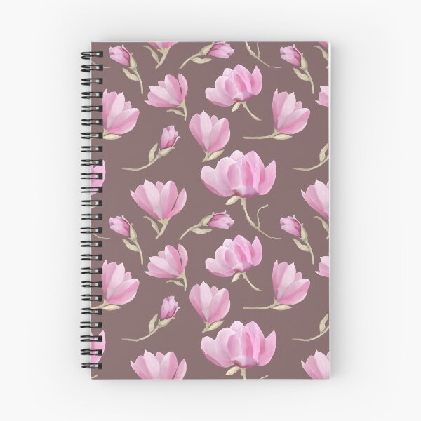 Item preview, Pink Magnolia flowers on a twig on brown seamless floral pattern designed and sold by shaminia.