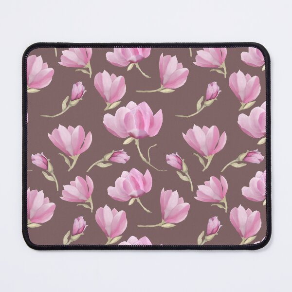Item preview, Pink Magnolia flowers on a twig on brown seamless floral pattern designed and sold by shaminia.