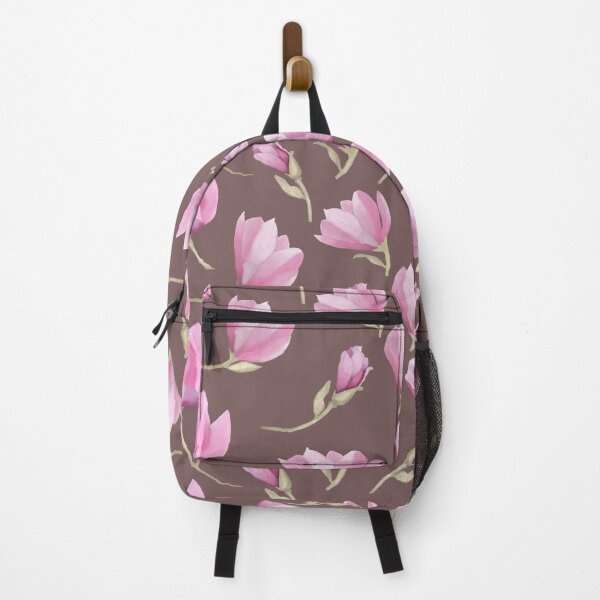 Item preview, Pink Magnolia flowers on a twig on brown seamless floral pattern designed and sold by shaminia.