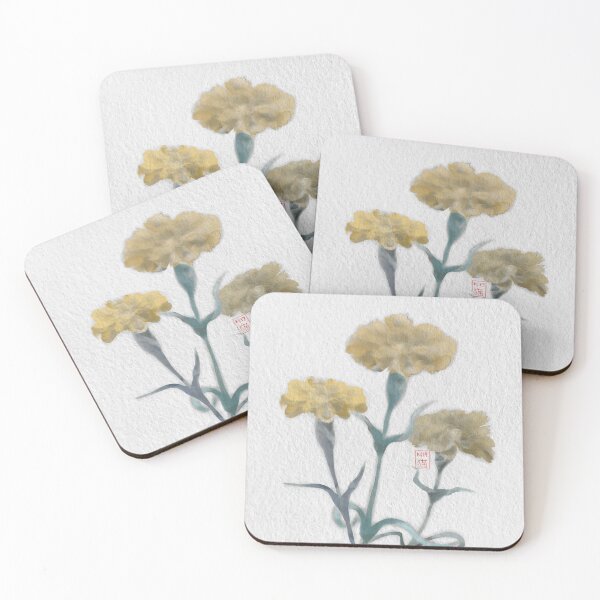 Item preview, Yellow chinese watercolor and ink flowers on textured paper designed and sold by CuisineCat.