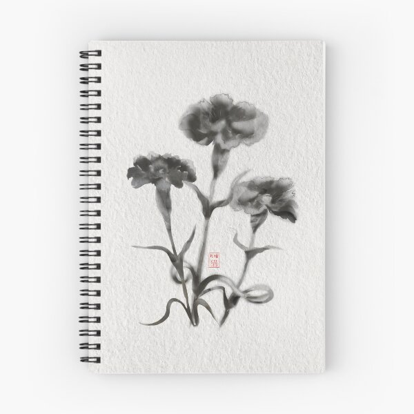 Item preview, Sumie ink brush carnations on textured paper designed and sold by CuisineCat.