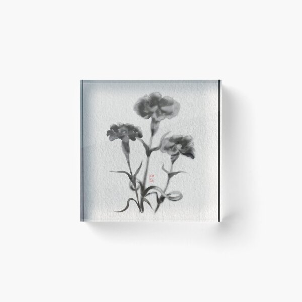Item preview, Sumie ink brush carnations on textured paper designed and sold by CuisineCat.