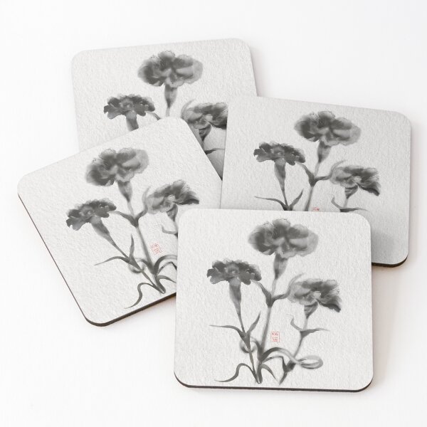 Item preview, Sumie ink brush carnations on textured paper designed and sold by CuisineCat.
