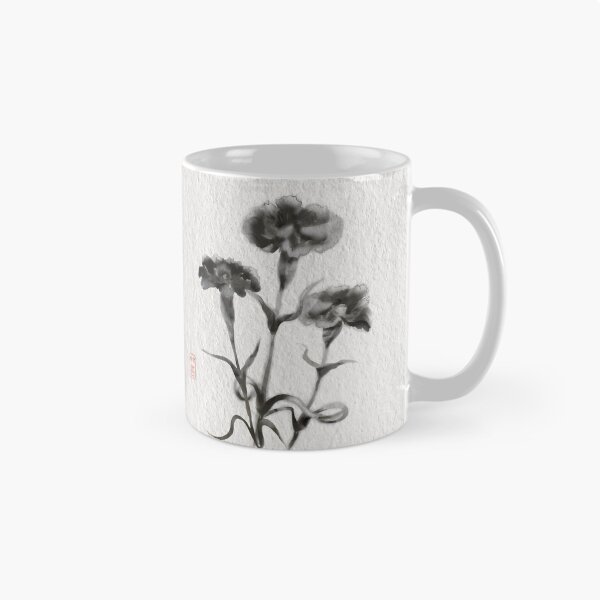 Item preview, Sumie ink brush carnations on textured paper designed and sold by CuisineCat.
