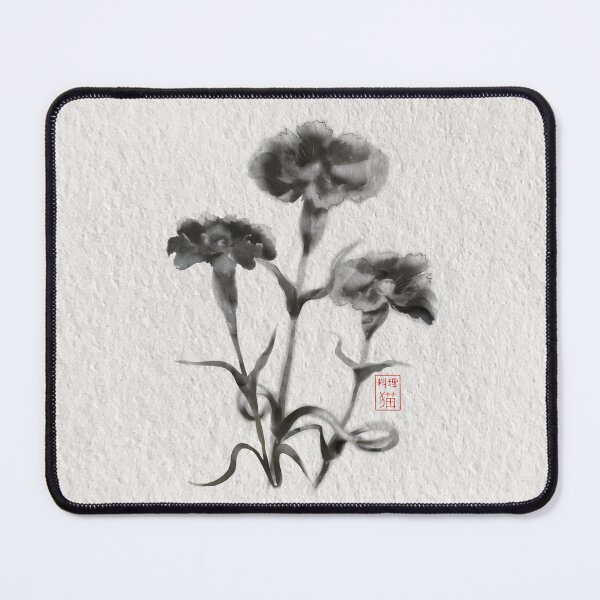 Item preview, Sumie ink brush carnations on textured paper designed and sold by CuisineCat.