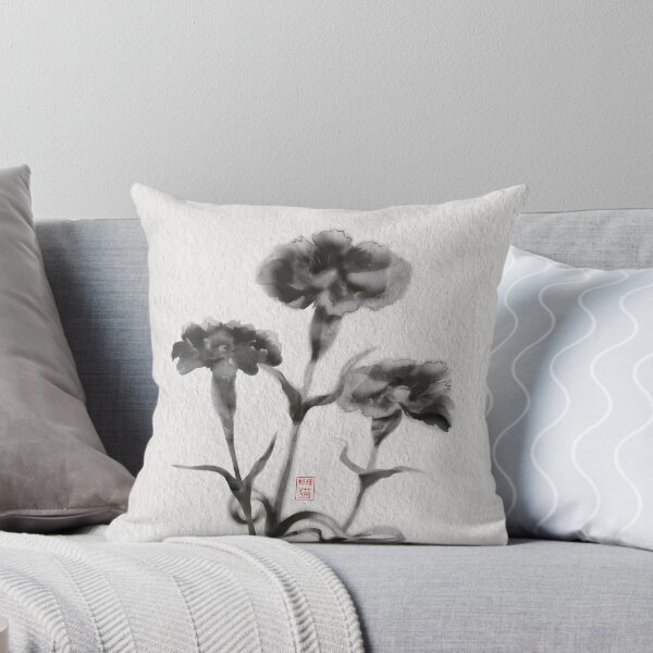 Item preview, Sumie ink brush carnations on textured paper designed and sold by CuisineCat.