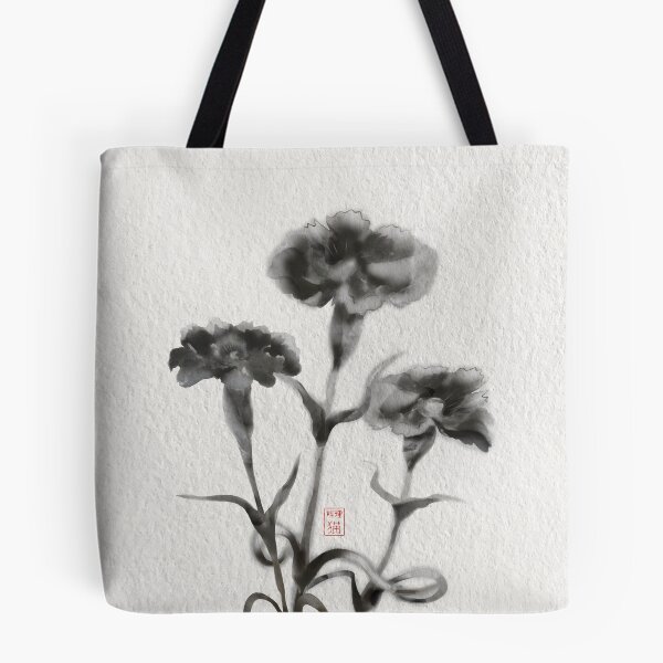 Item preview, Sumie ink brush carnations on textured paper designed and sold by CuisineCat.
