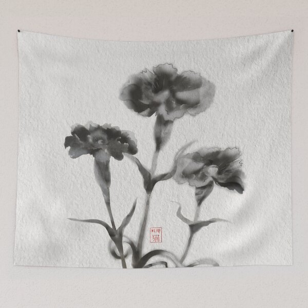 Item preview, Sumie ink brush carnations on textured paper designed and sold by CuisineCat.
