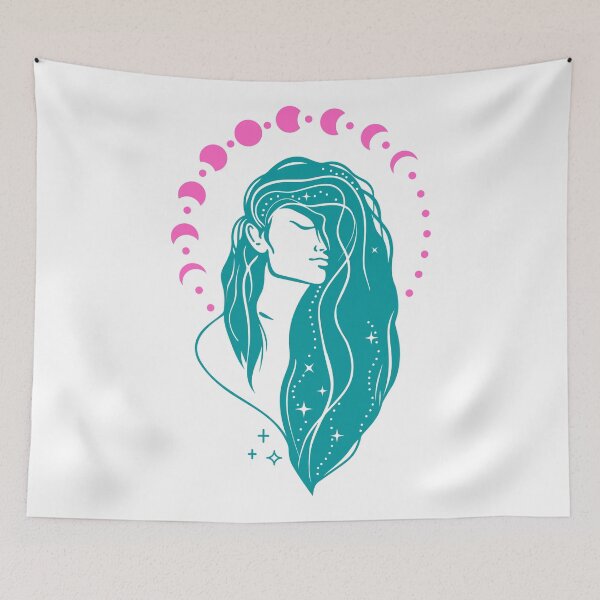 Item preview, Blue haired magical woman under the pink moon cycle designed and sold by Cora Gregory.