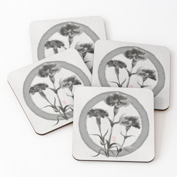 Item preview, Ink brush zen enso circle with carnations designed and sold by CuisineCat.