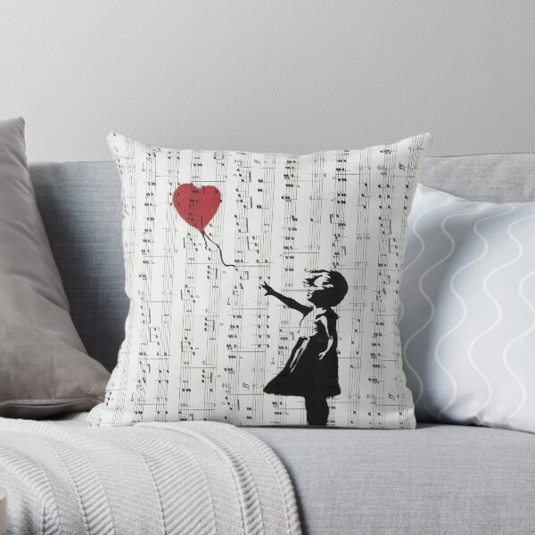 Girl With a Red Balloon by Banksy, Contemporary Street Art Throw Pillow